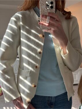 Cream Button-Front cardigan